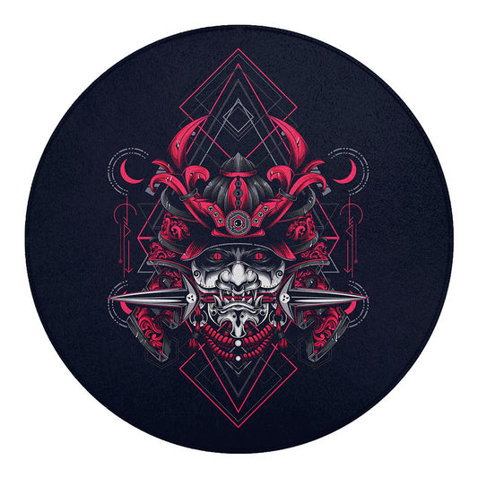 Geometric Samurai Mask Print Round Blanket