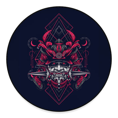 Geometric Samurai Mask Print Round Floor Mat