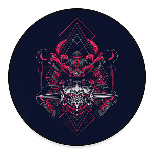 Geometric Samurai Mask Print Round Floor Mat