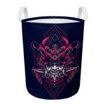 Geometric Samurai Mask Print Round Laundry Basket