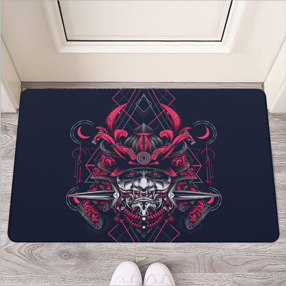 Geometric Samurai Mask Print Rubber Doormat
