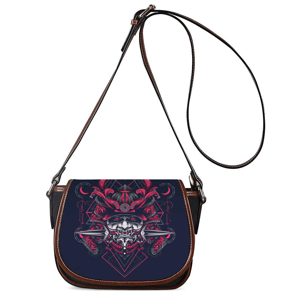 Geometric Samurai Mask Print Saddle Bag