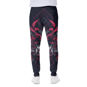 Geometric Samurai Mask Print Scuba Joggers