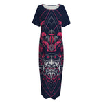 Geometric Samurai Mask Print Short Sleeve Long Nightdress