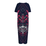 Geometric Samurai Mask Print Short Sleeve Long Nightdress