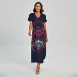 Geometric Samurai Mask Print Short Sleeve Maxi Dress
