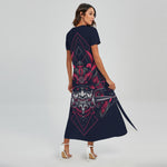 Geometric Samurai Mask Print Short Sleeve Maxi Dress