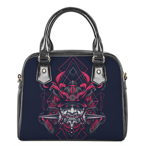 Geometric Samurai Mask Print Shoulder Handbag