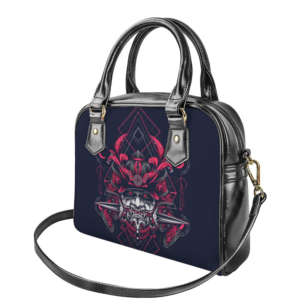 Geometric Samurai Mask Print Shoulder Handbag