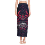 Geometric Samurai Mask Print Side Slit Maxi Skirt