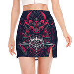 Geometric Samurai Mask Print Side Slit Mini Skirt