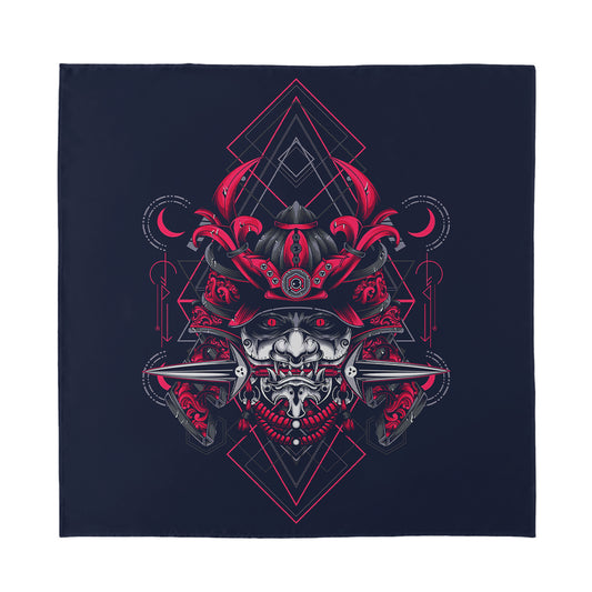Geometric Samurai Mask Print Silk Bandana