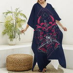 Geometric Samurai Mask Print Silk V-Neck Kaftan Dress