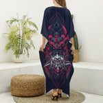 Geometric Samurai Mask Print Silk V-Neck Kaftan Dress