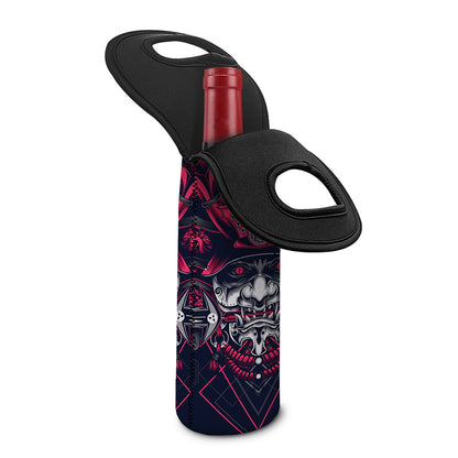 Geometric Samurai Mask Print Single Neoprene Wine Tote