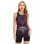 Geometric Samurai Mask Print Sleeveless One Piece Swimsuit