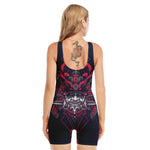 Geometric Samurai Mask Print Sleeveless One Piece Swimsuit