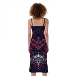 Geometric Samurai Mask Print Slim Fit Midi Cami Dress