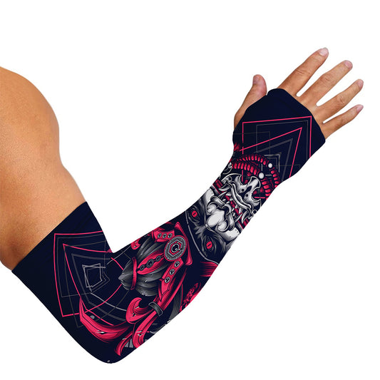 Geometric Samurai Mask Print Sun Protection Arm Sleeves