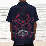 Geometric Samurai Mask Print Textured Short Sleeve Shirt