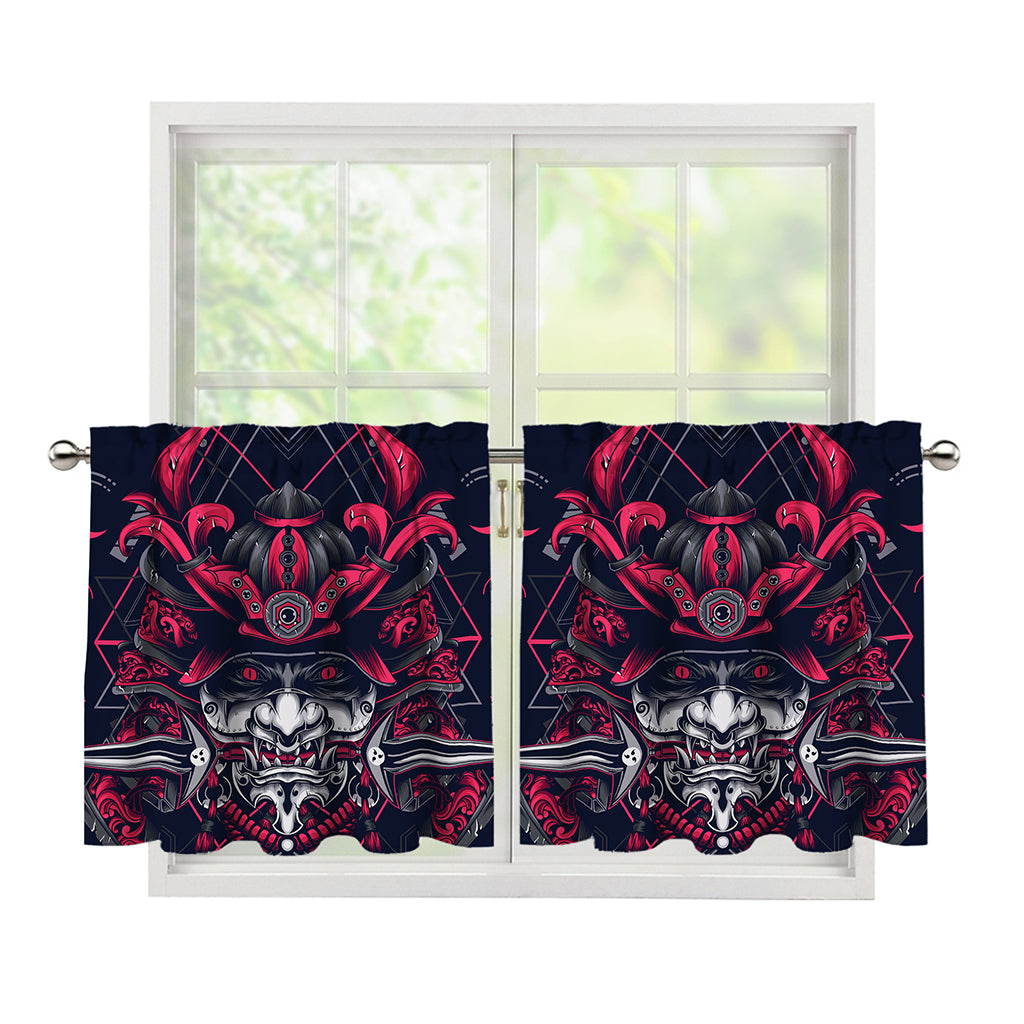 Geometric Samurai Mask Print Tier Curtains