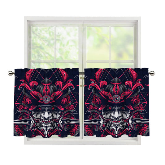 Geometric Samurai Mask Print Tier Curtains