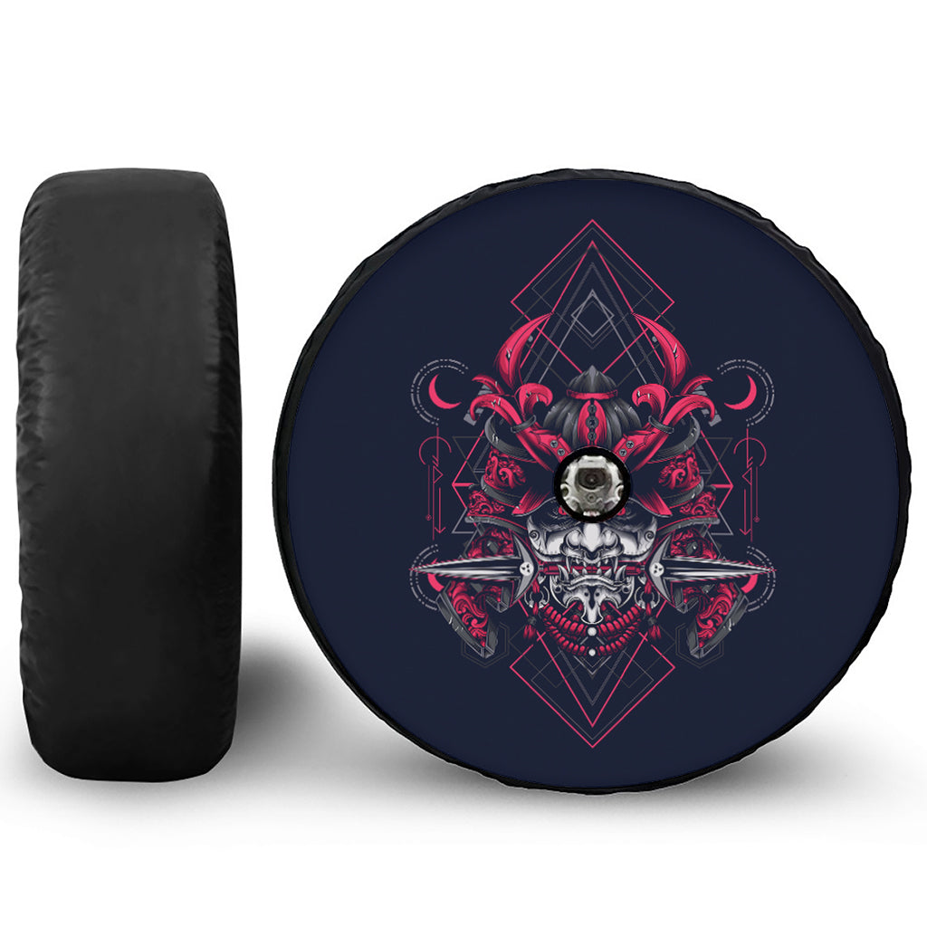 Geometric Samurai Mask Print Tire Cover With Camera Hole