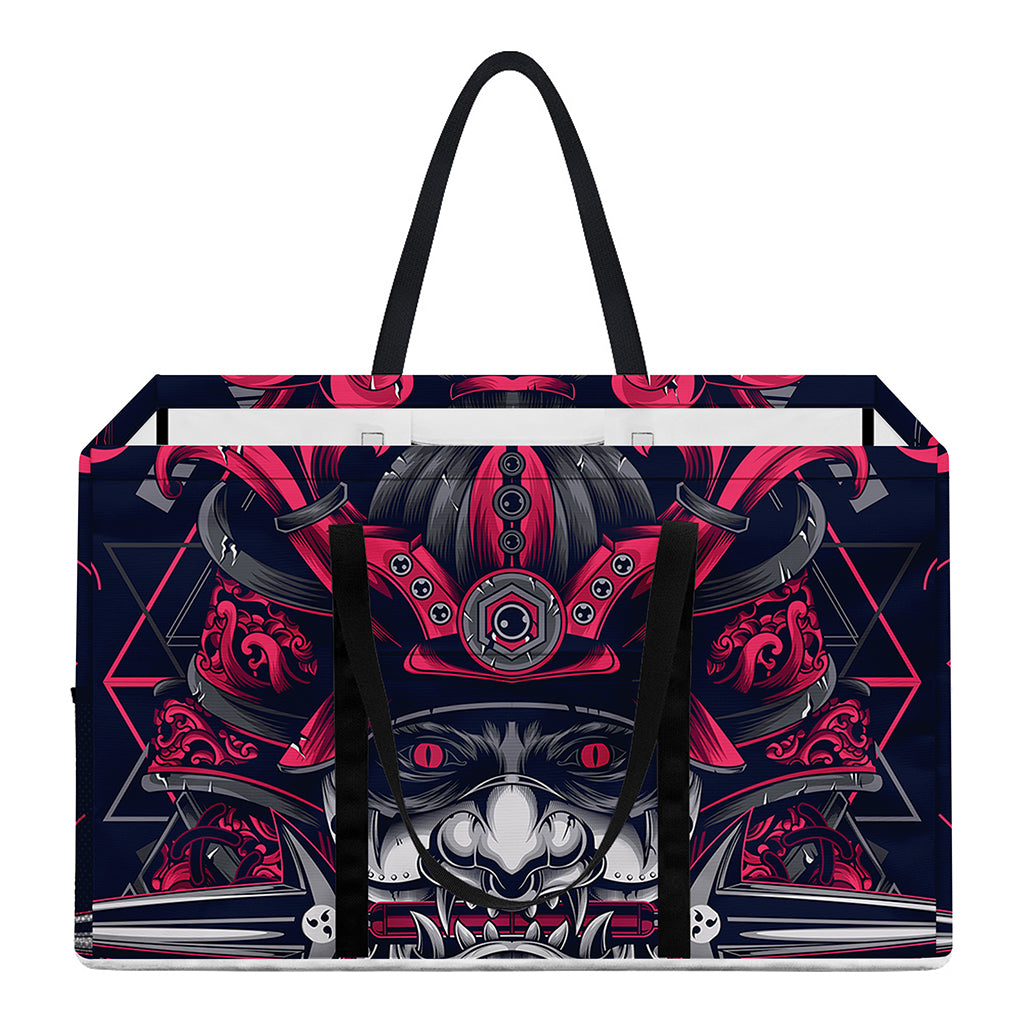 Geometric Samurai Mask Print Utility Tote Bag
