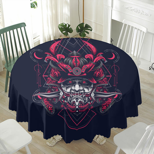 Geometric Samurai Mask Print Waterproof Round Tablecloth