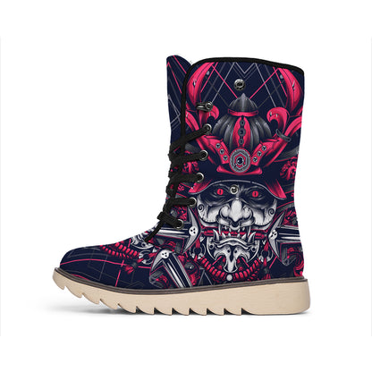 Geometric Samurai Mask Print Winter Boots