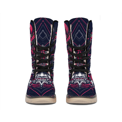 Geometric Samurai Mask Print Winter Boots