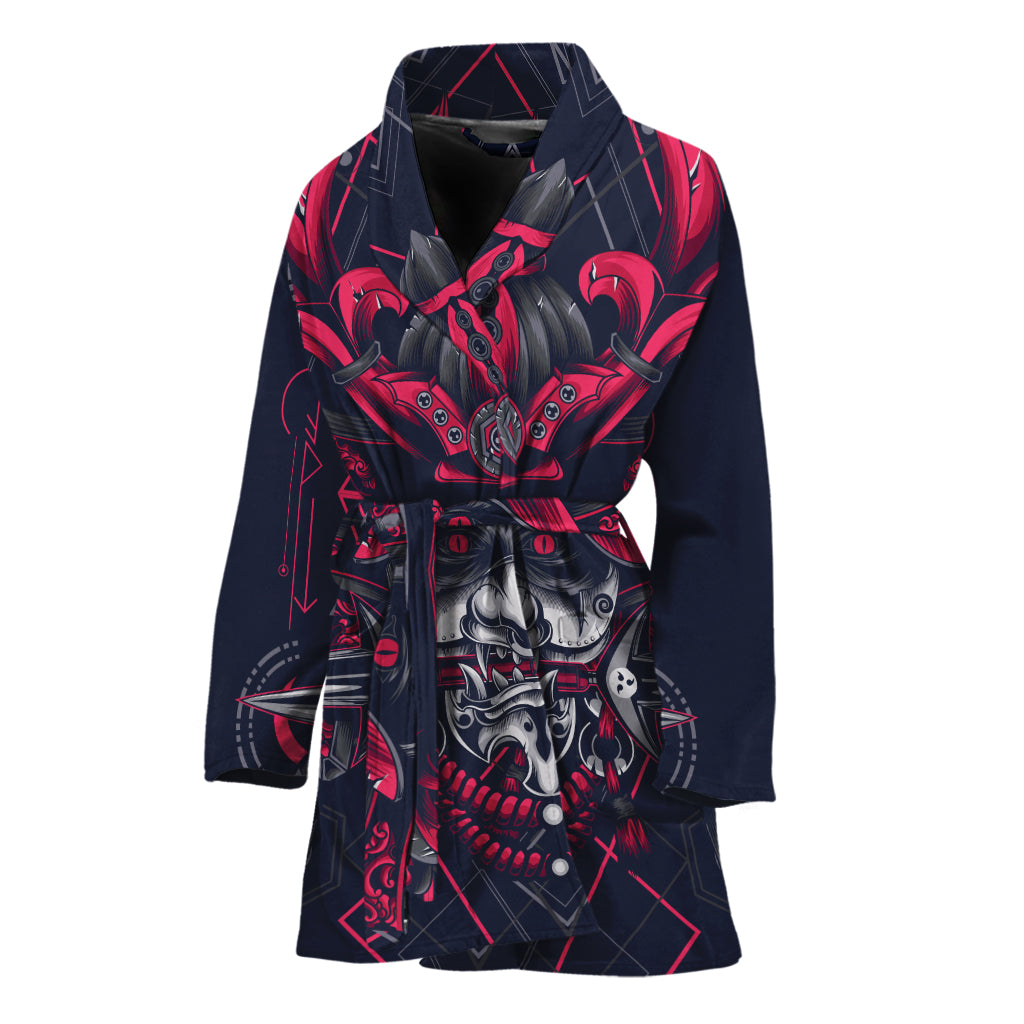 Geometric Samurai Mask Print Women's Bathrobe