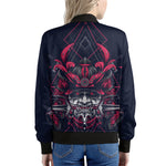 Geometric Samurai Mask Print Women's Bomber Jacket