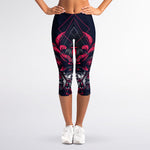 Geometric Samurai Mask Print Women's Capri Leggings