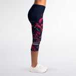 Geometric Samurai Mask Print Women's Capri Leggings