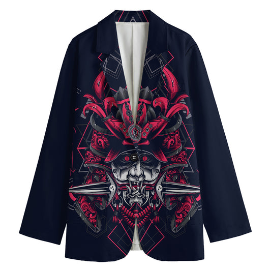 Geometric Samurai Mask Print Women's Cotton Blazer