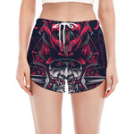 Geometric Samurai Mask Print Women's Split Running Shorts