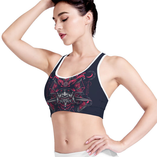 Geometric Samurai Mask Print Women's Sports Bra