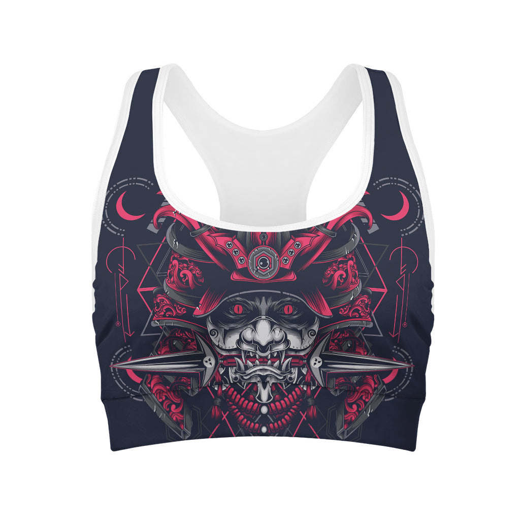 Geometric Samurai Mask Print Women's Sports Bra