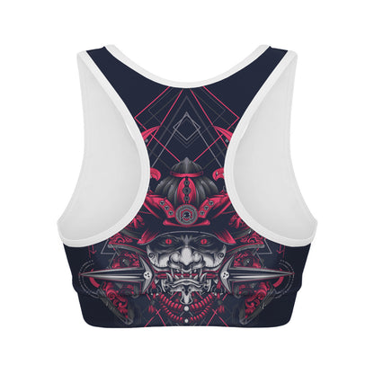 Geometric Samurai Mask Print Women's Sports Bra