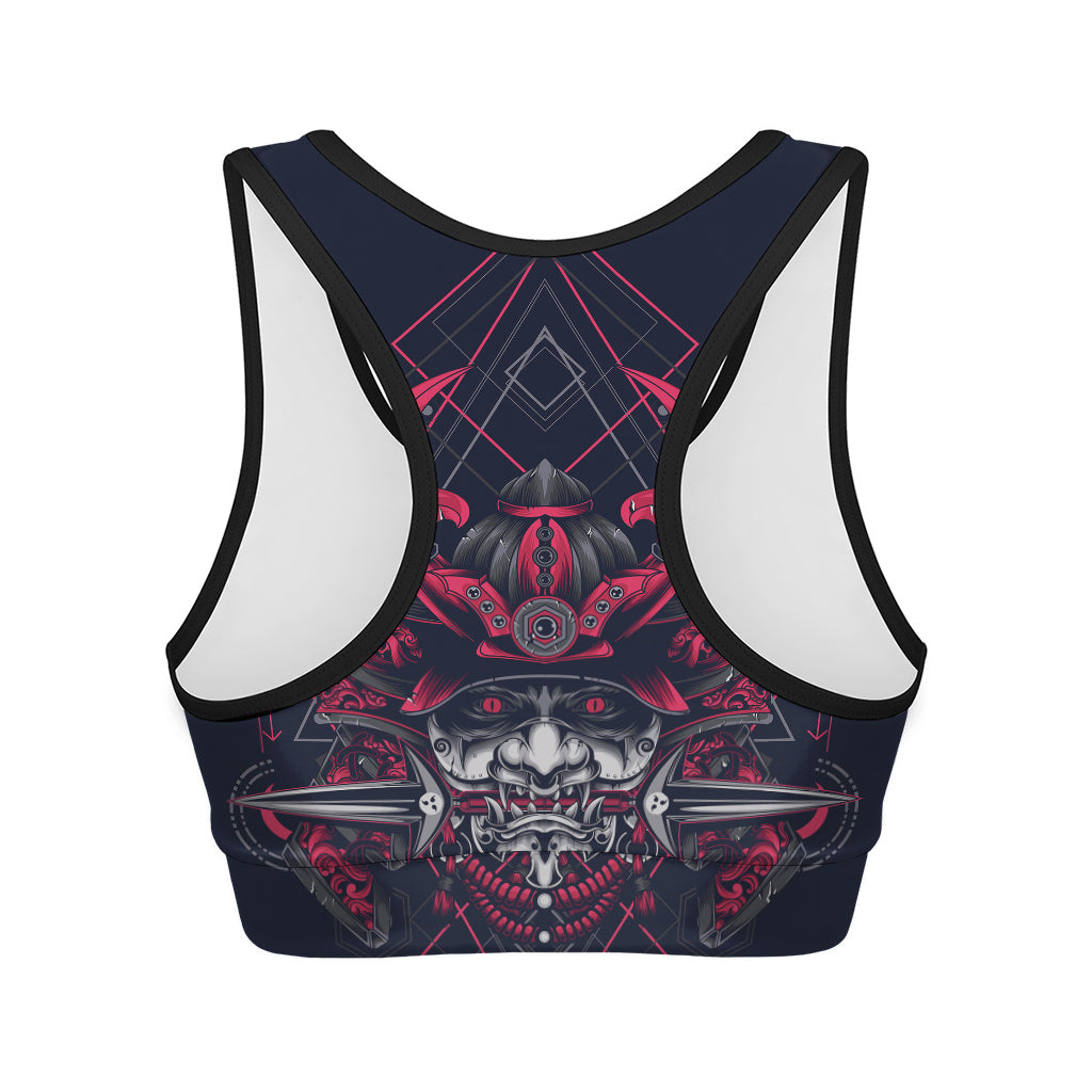 Geometric Samurai Mask Print Women's Sports Bra