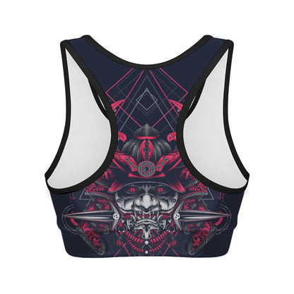 Geometric Samurai Mask Print Women's Sports Bra