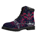 Geometric Samurai Mask Print Padded Collar Lace Up Boots