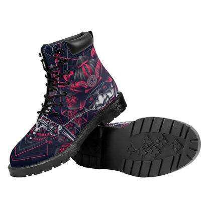 Geometric Samurai Mask Print Work Boots