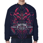 Geometric Samurai Mask Print Zip Sleeve Bomber Jacket