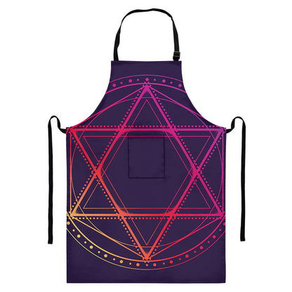 Geometric Star of David Print Bib Apron With Pocket