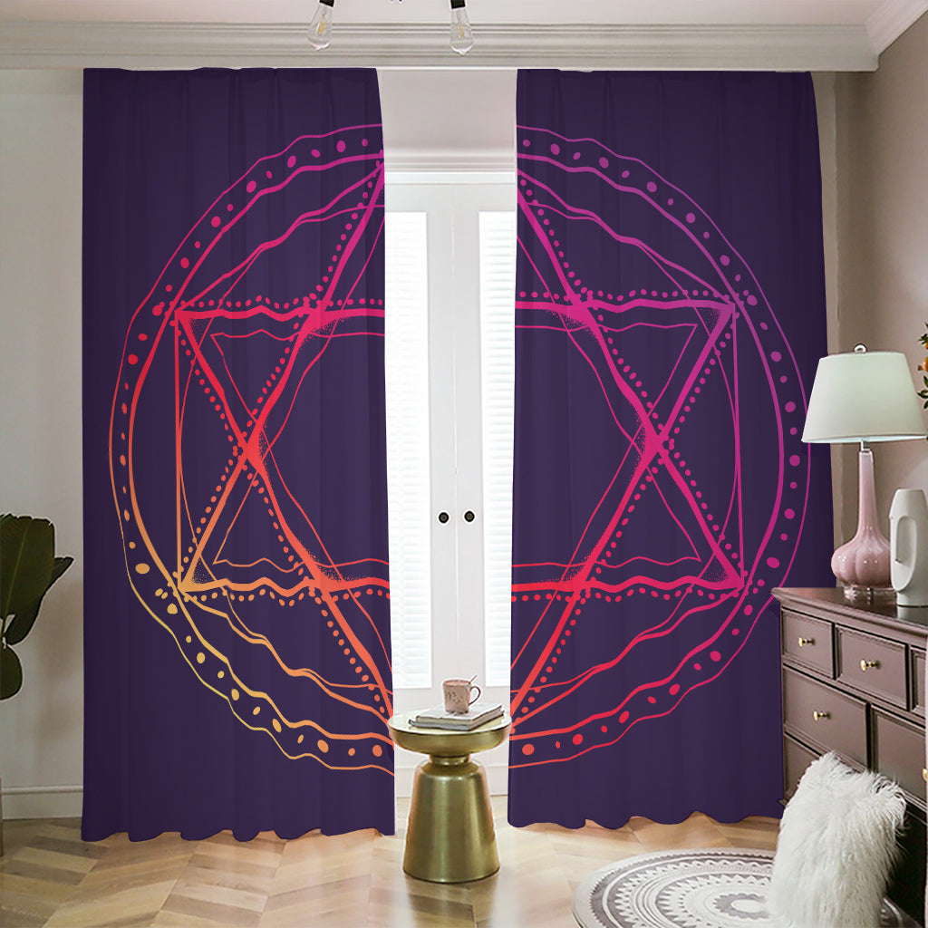 Geometric Star of David Print Blackout Pencil Pleat Curtains