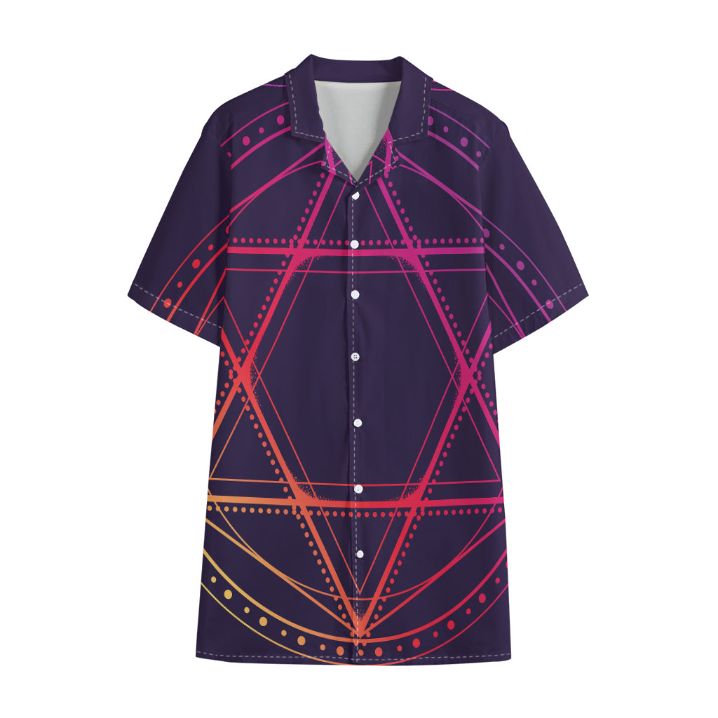 Geometric Star of David Print Cotton Hawaiian Shirt