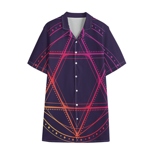 Geometric Star of David Print Cotton Hawaiian Shirt