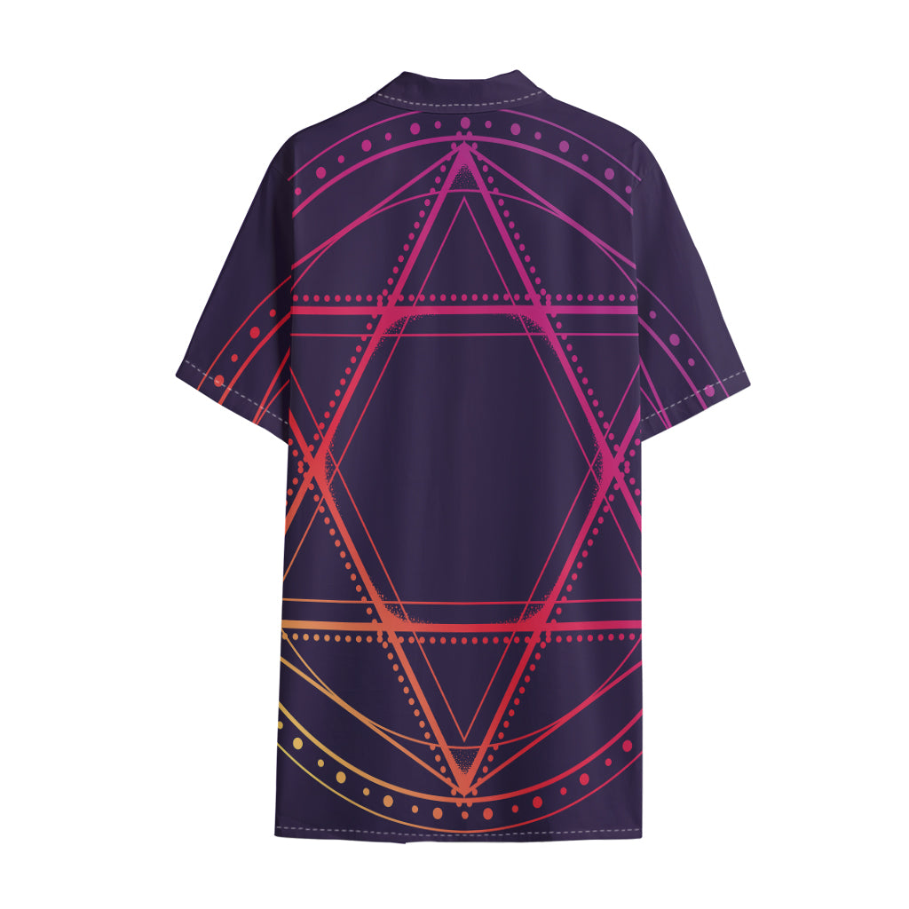 Geometric Star of David Print Cotton Hawaiian Shirt